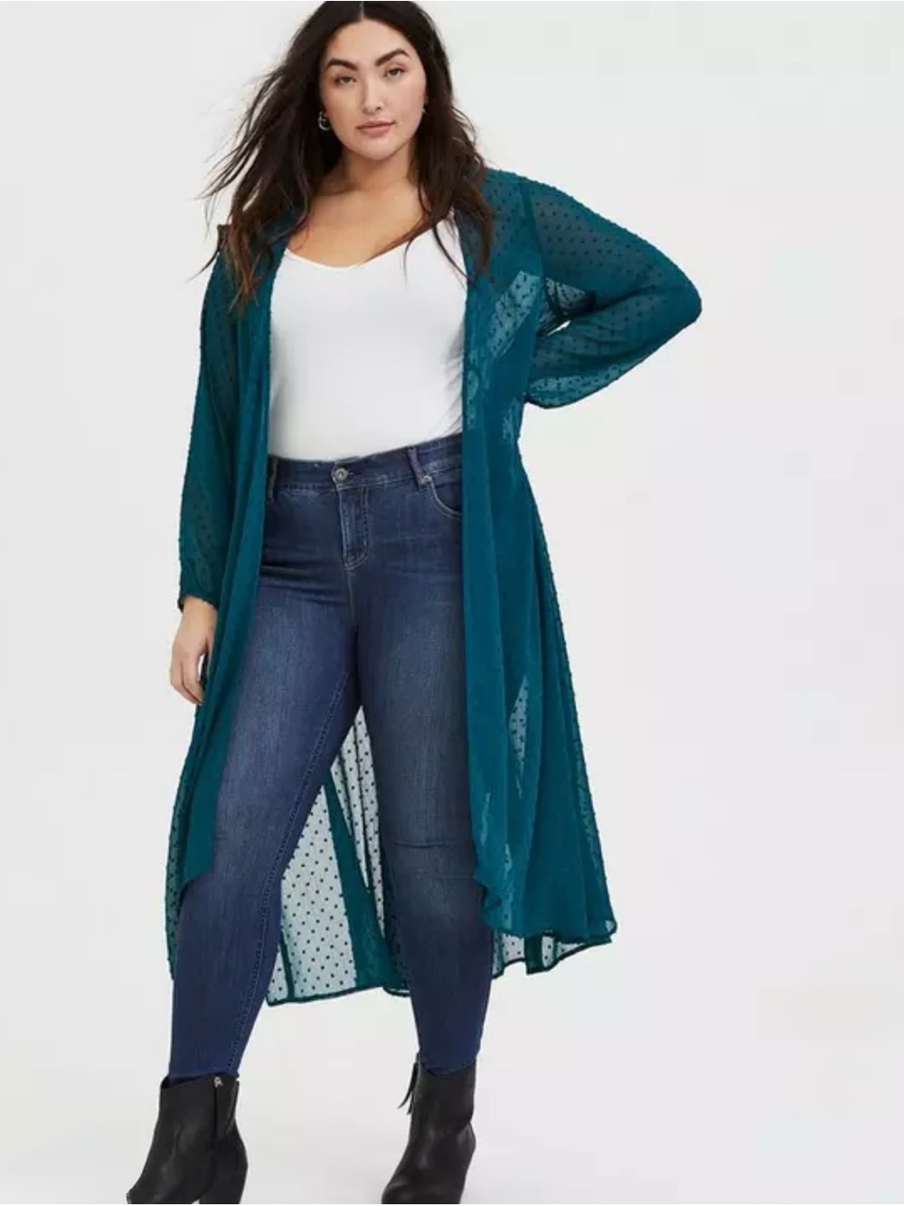 Torrid Kimono Teal Swiss Dot Open Cardigan Size 1X